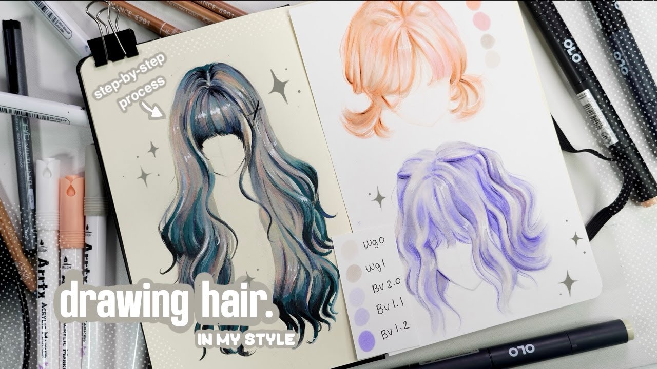 How to draw hair 3n1 step by step tutorial [Olo alcohol makers & arrtx acrylic markers]