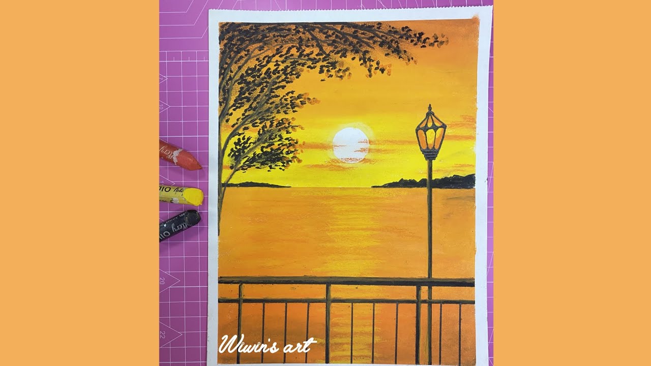 Tutorial gambar pemandangan senja dg oil pastel artist #painting #art #pemandangan #senja #pemula