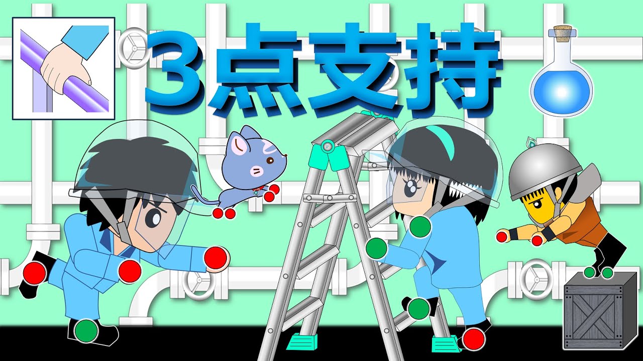 【3点支持 (3 point suspension)】階段では手すりを持って！墜落・転落・転倒を防止するための考え方をアニメ(マンガ)とクイズで楽しく解説⛑, #安全活動, #教育, #脳トレ