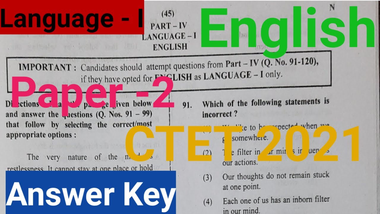 CTET 2021 Paper 2 Language 1 English Answer key/language 1 English Answer key/CTET 31Jan 2021 Answer
