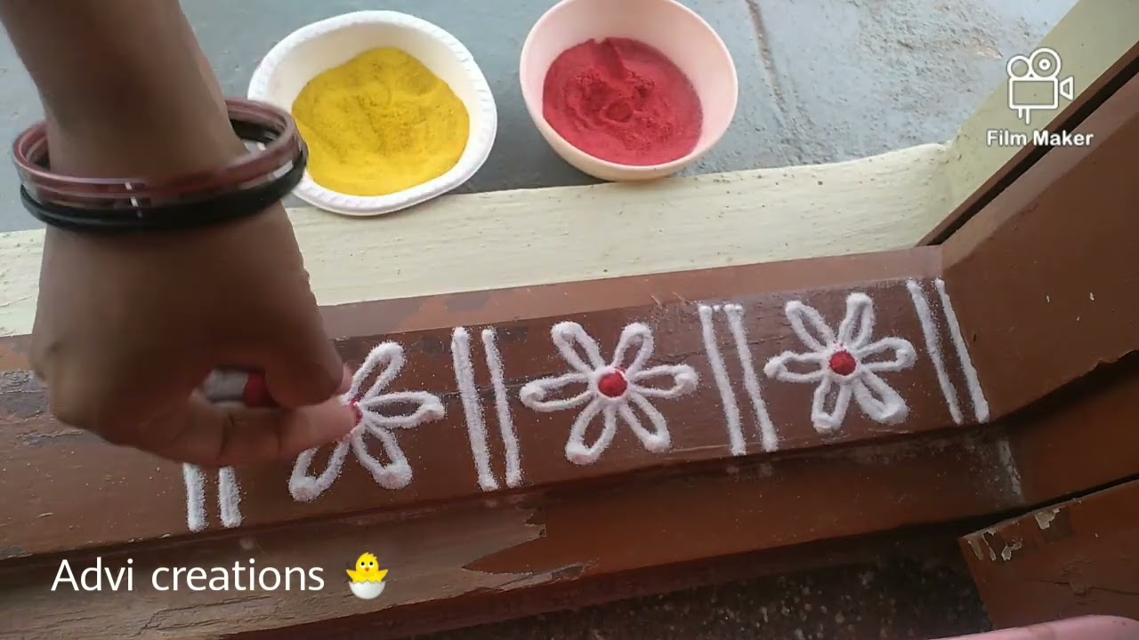 2 Easy flower doorstep rangoli design for beginners 💗💗@deepikasrangoli1031 simple and easy Rangoli 💗💗