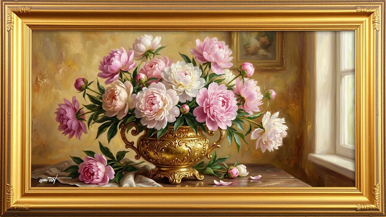 Elegant Romantic Floral Art Gallery | Gold Frame TV Art & 4K Screensaver