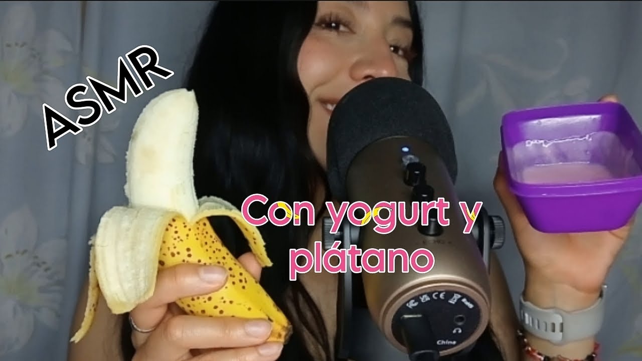 Comiendo plátano con yogurt 🍌🍓 ASMR 