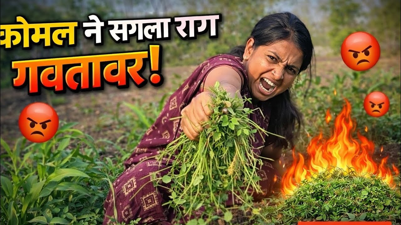 कोमल ने सगळा राग गवतावर काढला 🤣.#youtubeshorts #shortfeed #family #villagerlifestyle #villagelife 
