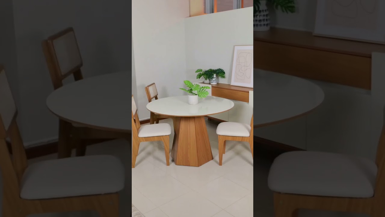 Conjunto Mesa de Jantar com 4 Cadeiras de Tela Freij&oacute; 100% MDF Bege Dalla Costa