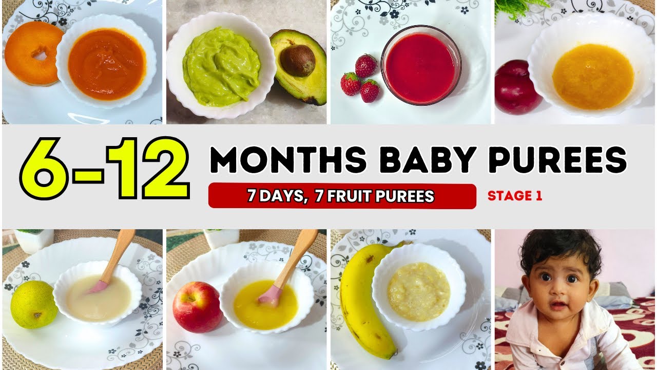 7 Fruit Purees for 6-12 Months Baby | Baby Fruit Purees | Stage 1 Homemade Baby Food for babies