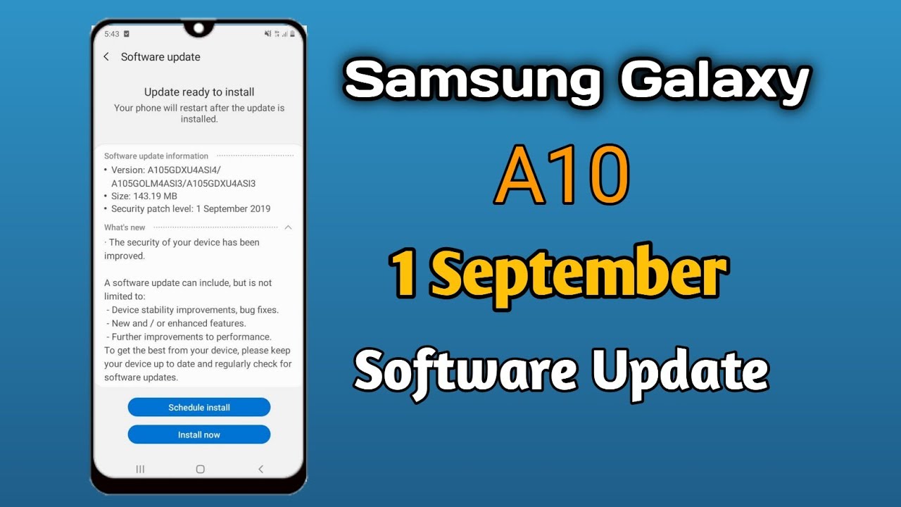 Samsung Galaxy A10 Software update android security patch level 01 September 2019