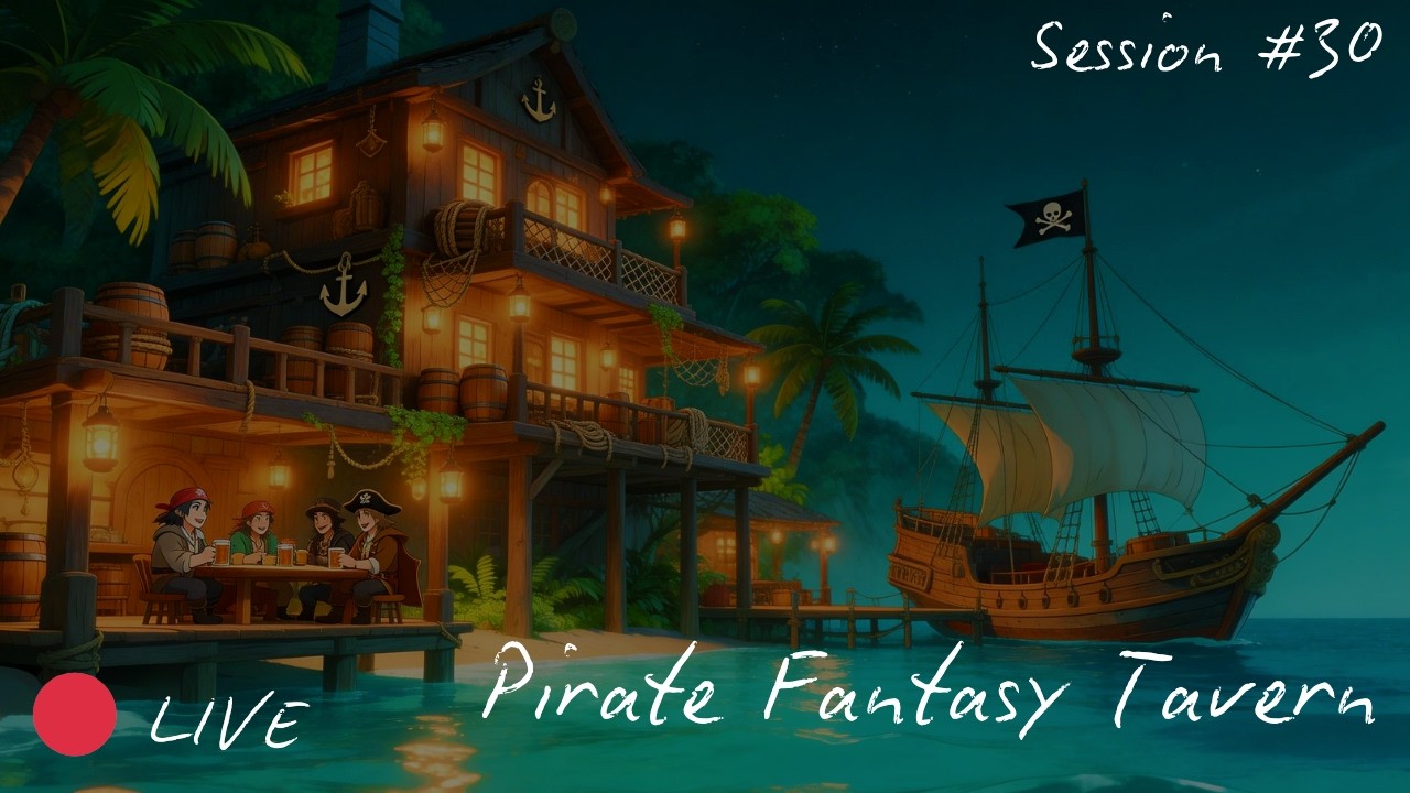 🔴 LIVE Pirate Harbor Tavern Ambience Cozy Medieval Fantasy D&D Music for Study  Session 30