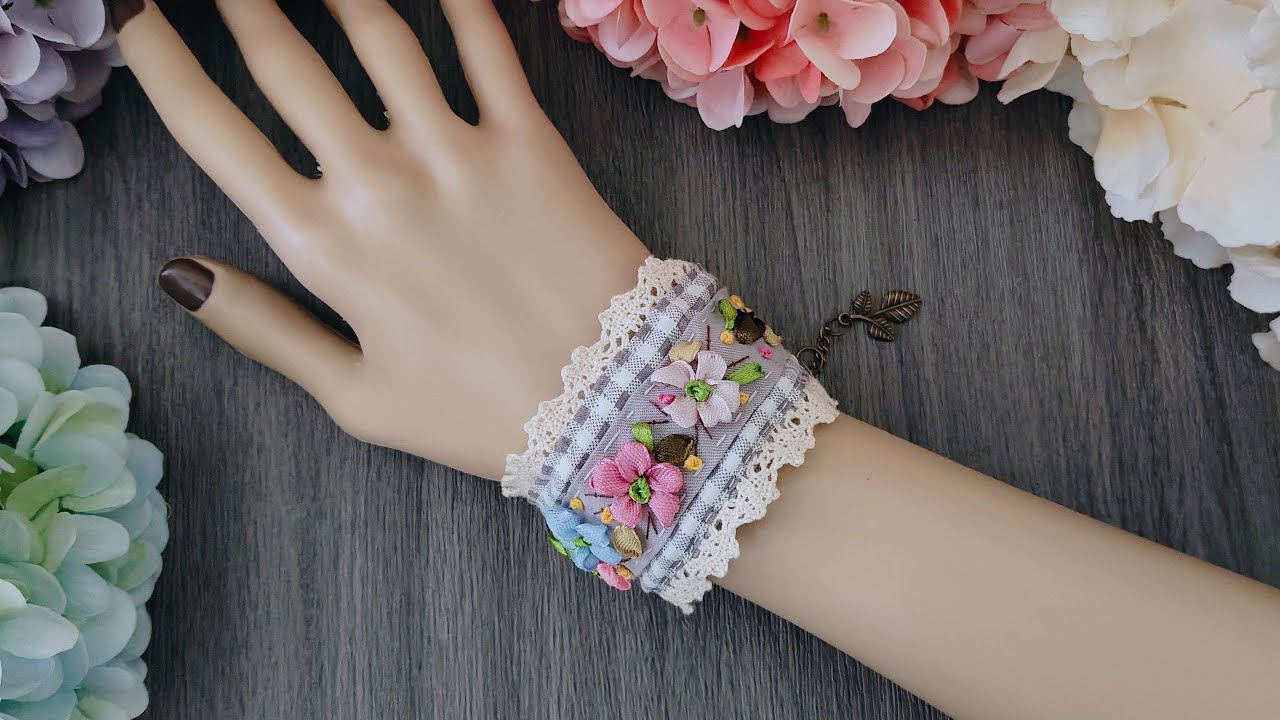 Shabby Chic Lace Bracelet - Embroidered Bracelet - Cuff Vintage Bracelet - DIY Bracelet - Gift Idea
