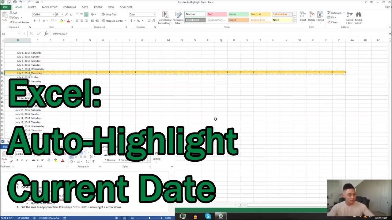 Excel: автоматическое выделение текущей даты (условное форматирование).