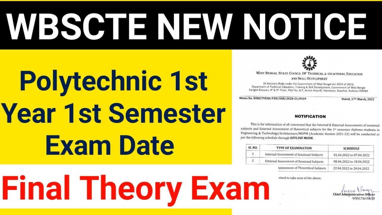 Wbscte New Notice || Polytechnic 1st Year 1st Semester Exam Date || End Semester Exam 1/04/2022