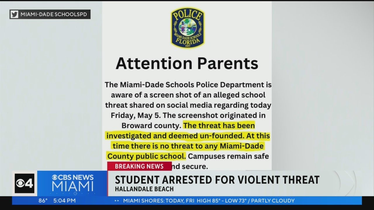Student, 18, arrested in school threat that sparked panic in Broward, Miami-Dade districts