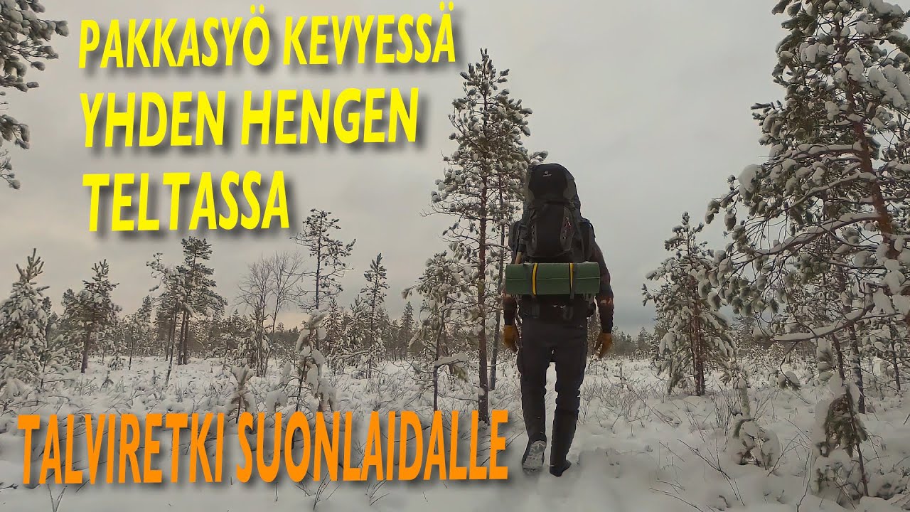 Pakkasyö kevyessä yhden hengen teltassa - Talviretki suolle