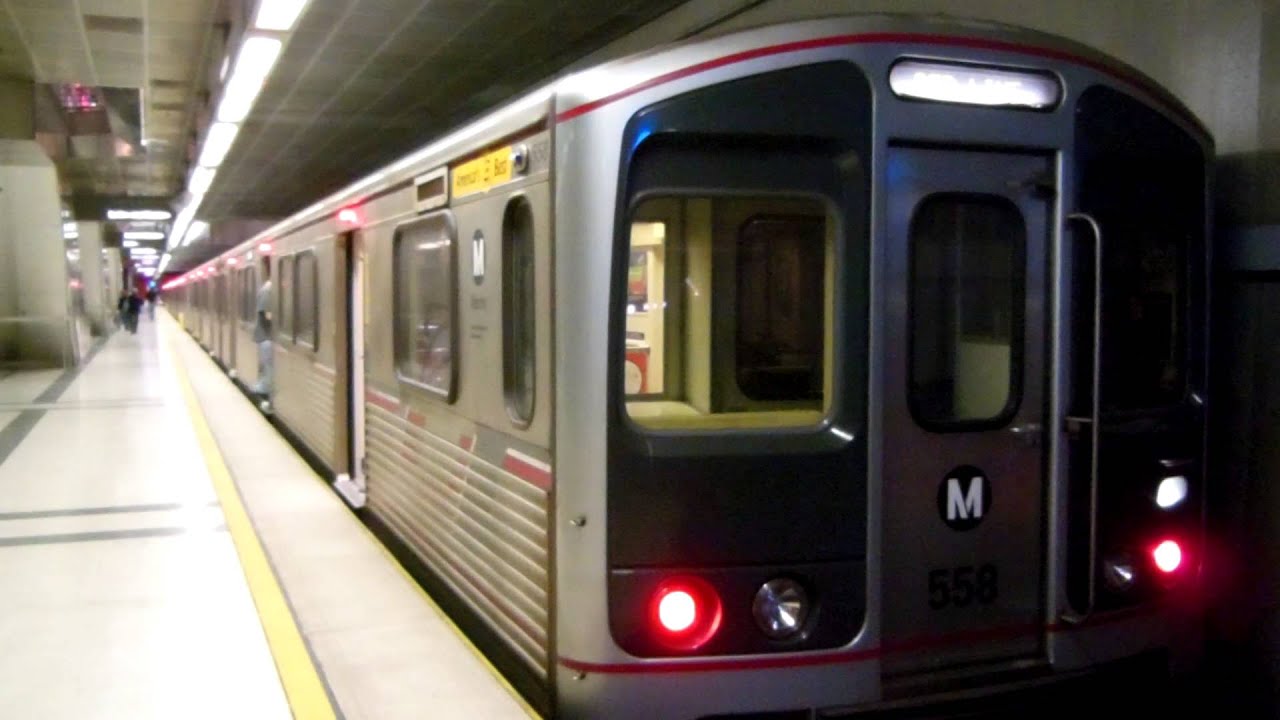 Two LA Metro Red Line trains at Pershing Square Station