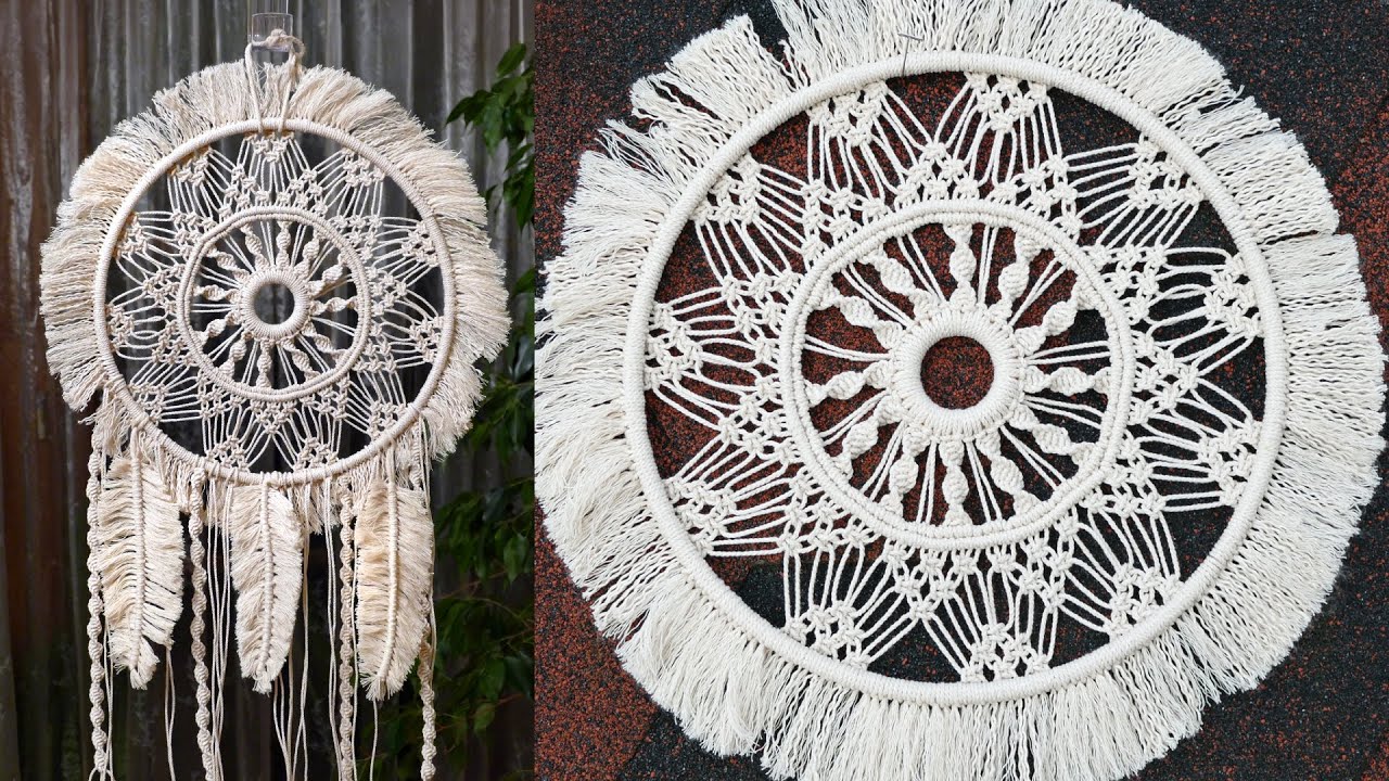 DIY Macramé Dream Catcher with Feathers