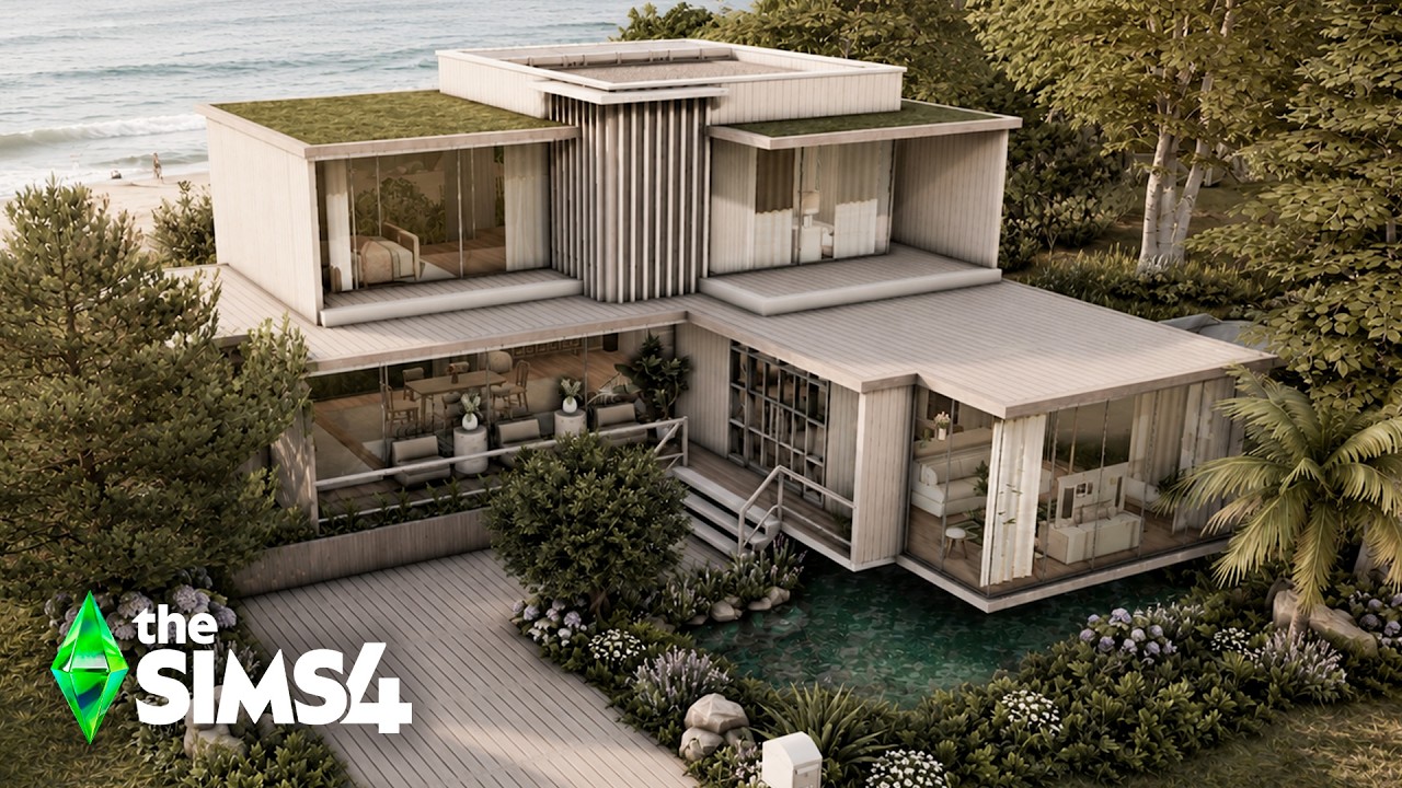 MODERN HOUSE BY THE SEA - Relaxing Speed Build - ASMR| The Sims 4 - no cc.