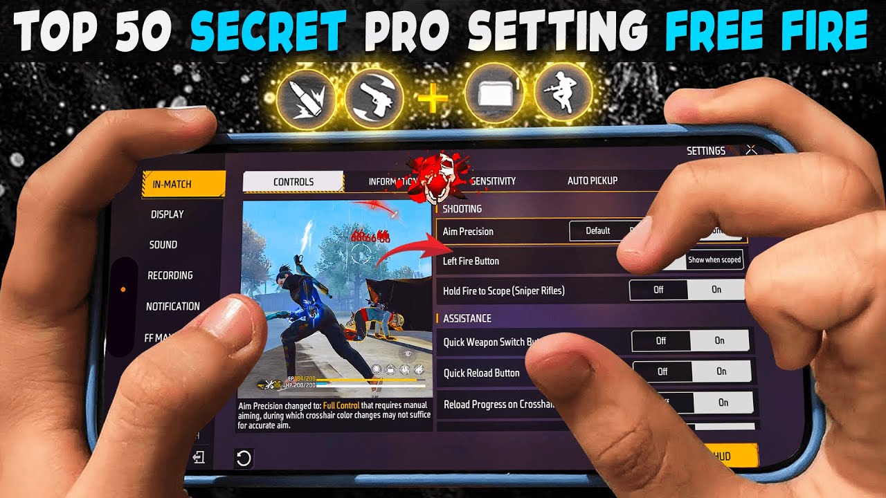 Top 50 Pro Settings Free Fire [ Secret ] Sensitivity + Fire Button Size | New Headshot Setting ~