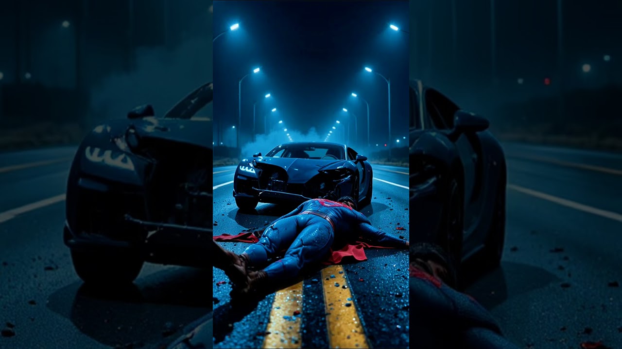 “Spider-Man Accident on Highway! Bugatti Chiron Crash Scene – Realistic AI Art”
