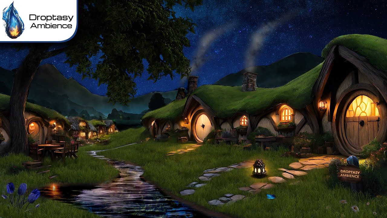 Cozy HOBBIT Village Ambience 🌳(DYNAMIC Weather)🌦️ Rain, Crickets & Relaxing Night Sounds for Sleep