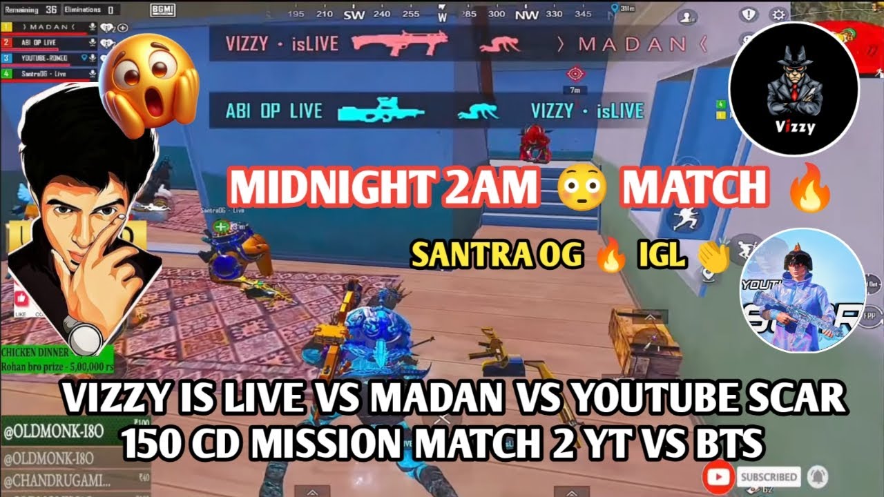 MIDNIGHT 2AM 😳 SANTRA OG IGL 🔥 150CD MISSION 2 YT VS MADAN 😲 #bgmilive #madan #TN49YT #bgmi 