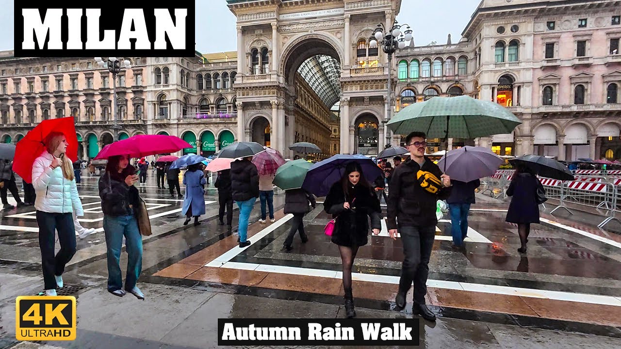 Autumn Rain Walk in Milan Italy 4K November 2025 | Relaxing City Walk with Real Rain Sounds