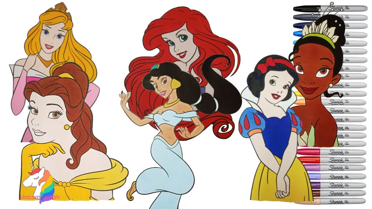 Disney Princess Coloring book Compilation Belle Ariel Coloring book Unicorn Splash