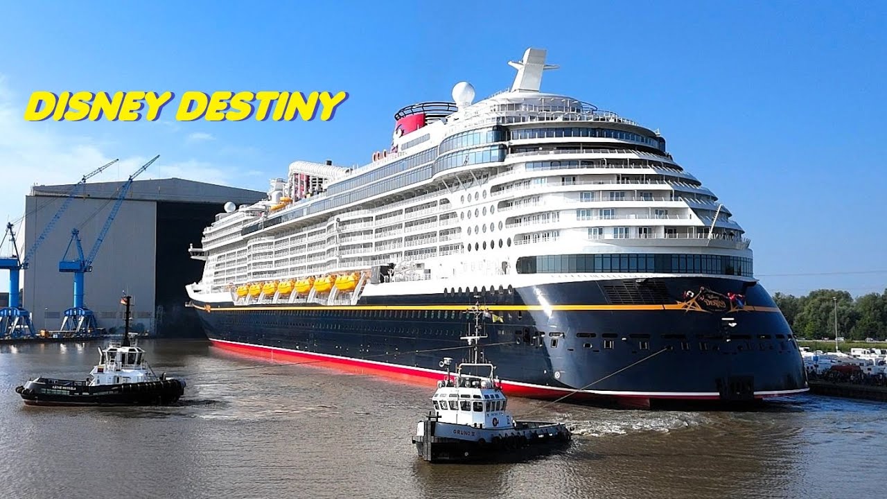 Spectacular Float Out ''DISNEY DESTINY'' at Meyer Shipyard Papenburg.    4K.