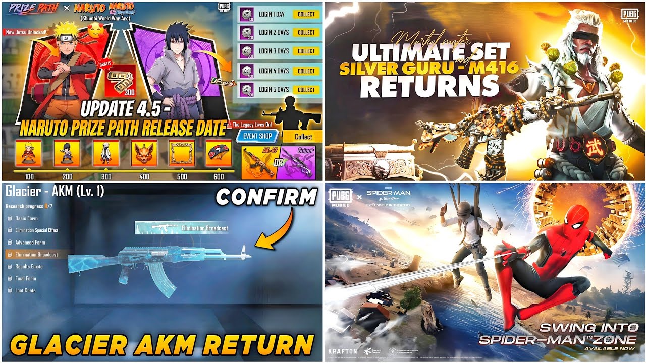 🔴 NARUTO PRIZE PATH CONFIRM ✅ SILVER GURU M416 RETURN CONFIRM 🔥 GLACIER AKM RETURN 🥶 SPIDER MAN MODE