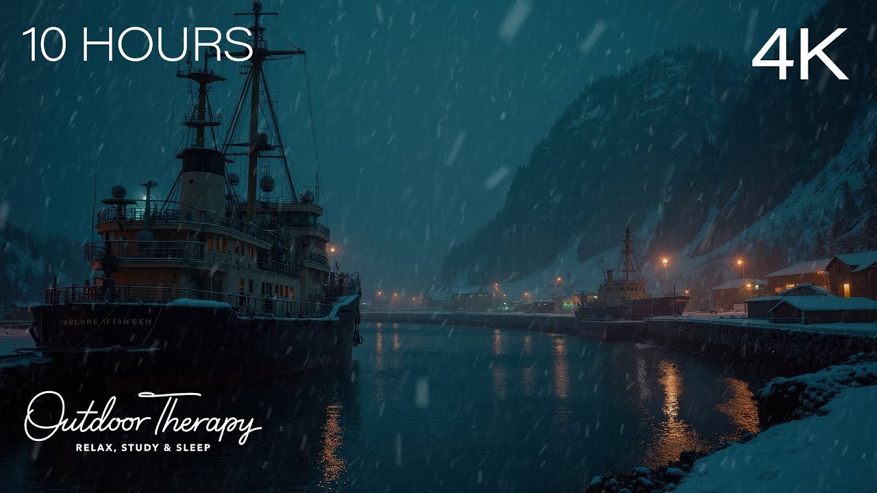 Frozen Harbor Storm | Low Howling Wind & Blowing Snow Ambience [4K] RELAX | STUDY | SLEEP | 10 Hours