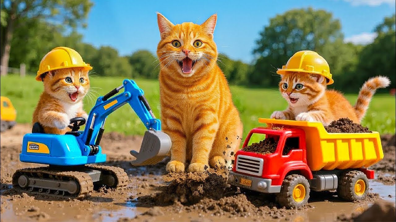 Кошка-мама подстригает шерсть на ферме и вяжет шапочку тигра для котят дома 🐾🎩🐯