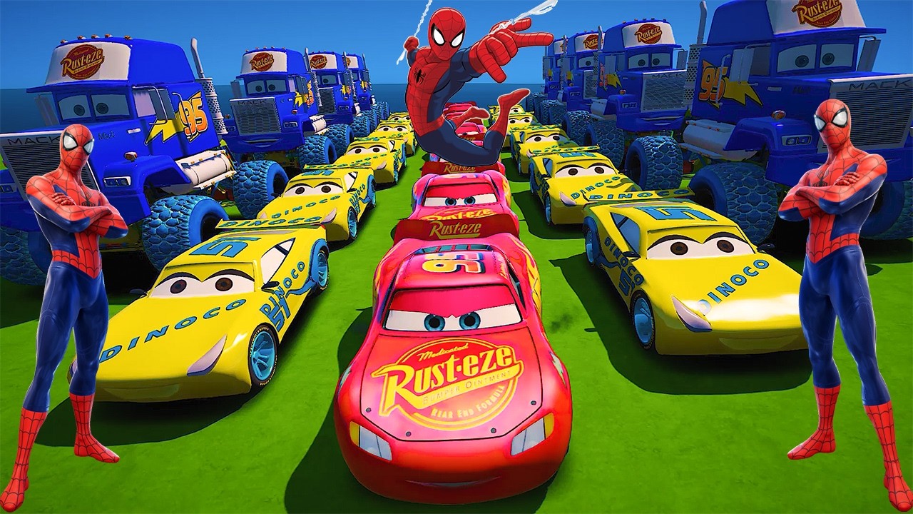 GTA 5 SPIDERMAN Cars Challenge Lightning & Monster McQueen Jackson Storm Miss Fritter & Friends Cars