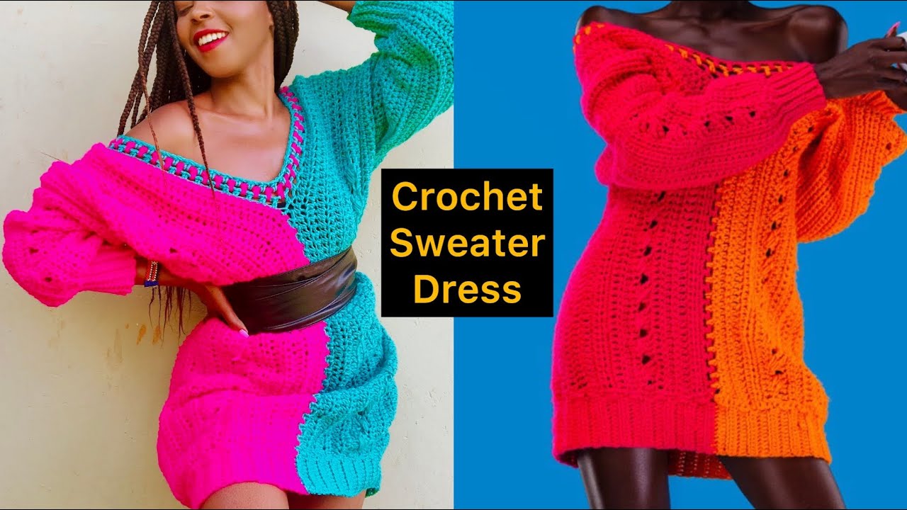 Crochet  Sweater Dress | Oversized Crochet sweater Dress