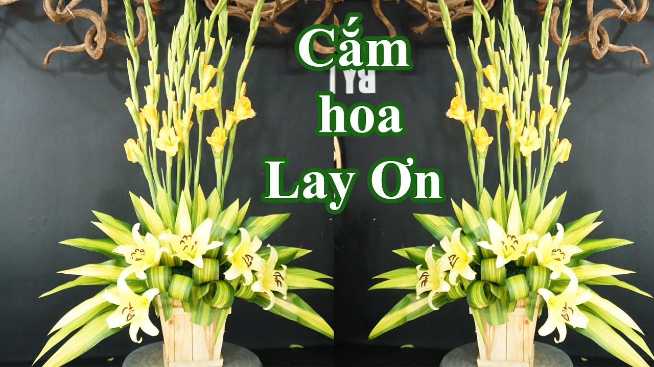 Hướng dẫn cắm bình hoa Lay Ơn vàng mix hoa Ly vàng để bàn thờ đẹp,332