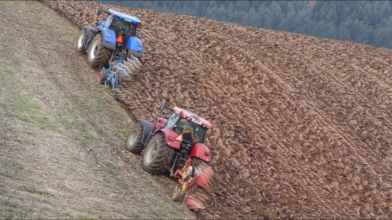 Экстремальная вспашка на холме 2020 New Holland T7.290 и Case Puma 210