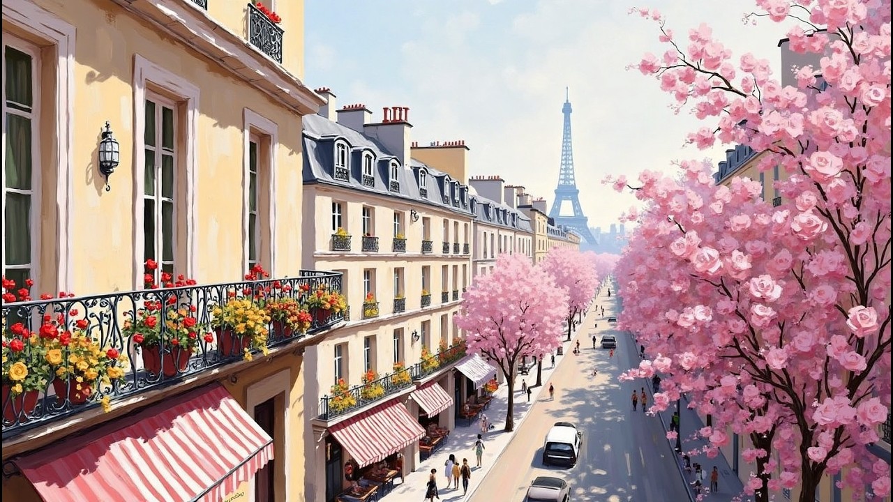 𝐒𝐩𝐫𝐢𝐧𝐠 𝐏𝐚𝐫𝐢𝐬 𝐒𝐭𝐫𝐞𝐞𝐭 🌸 French Jazz Instrumental Waltz — Guitar & Accordion Café Music | Relax & Study