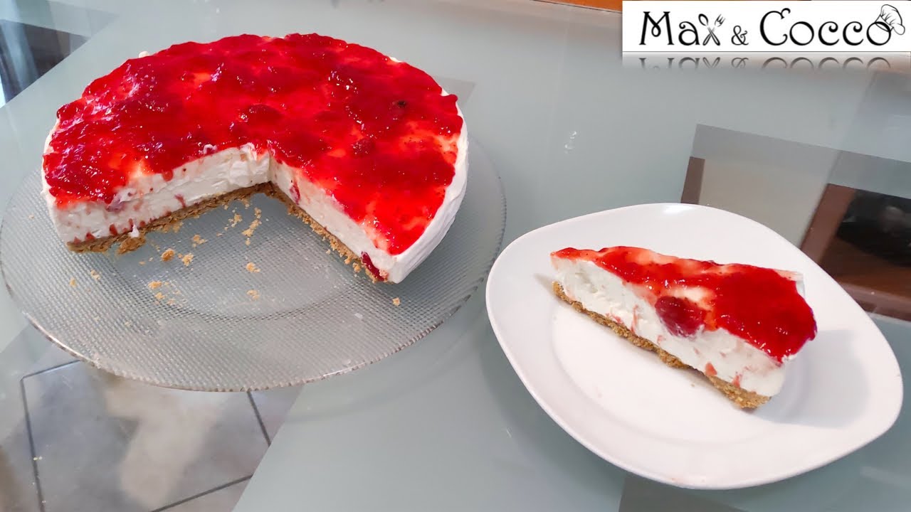 TORTA FREDDA allo YOGURT e FRAGOLE 😋  (SENZA FORNO)