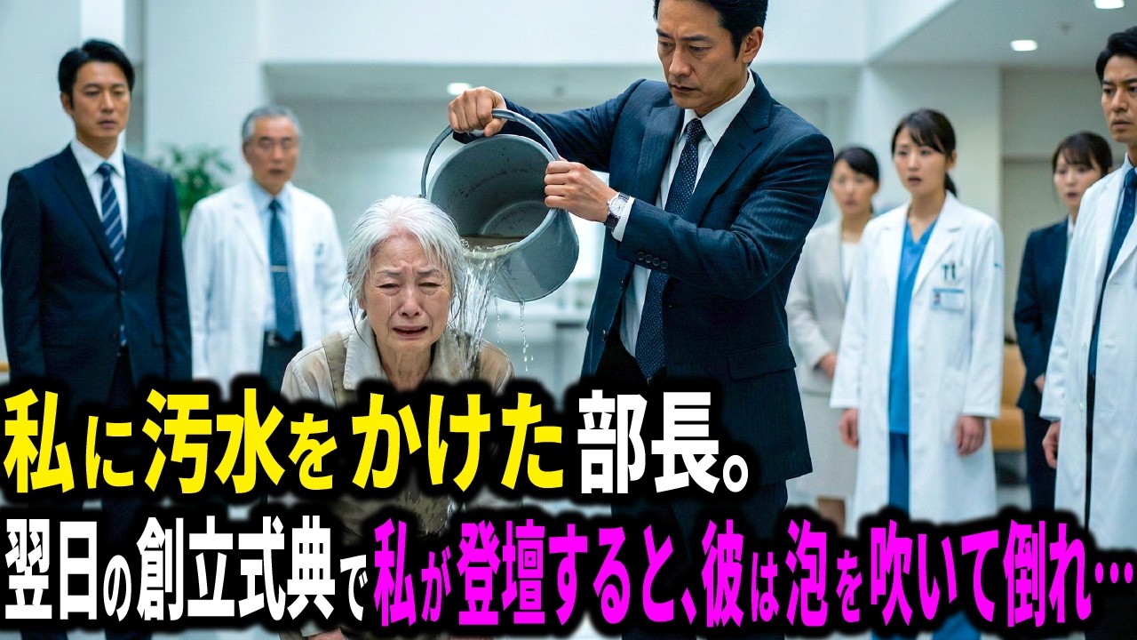 「清掃員ごときが！」私に汚水を浴びせた部長。翌日の式典で私が理事長として登壇し「昨日はいい湯加減だった」と告げると…