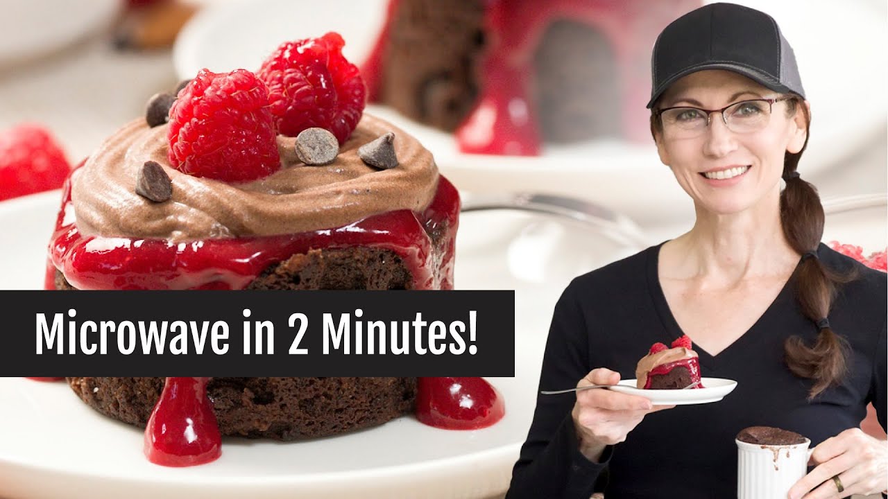 Frosted Chocolate Raspberry Mug Cake | Gluten-Free | Fresh Compote