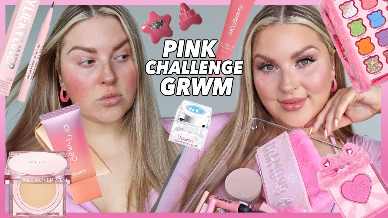 full face of PINK PRODUCTS challenge! GRWM 🫶🏻🌷💕🎀🌸
