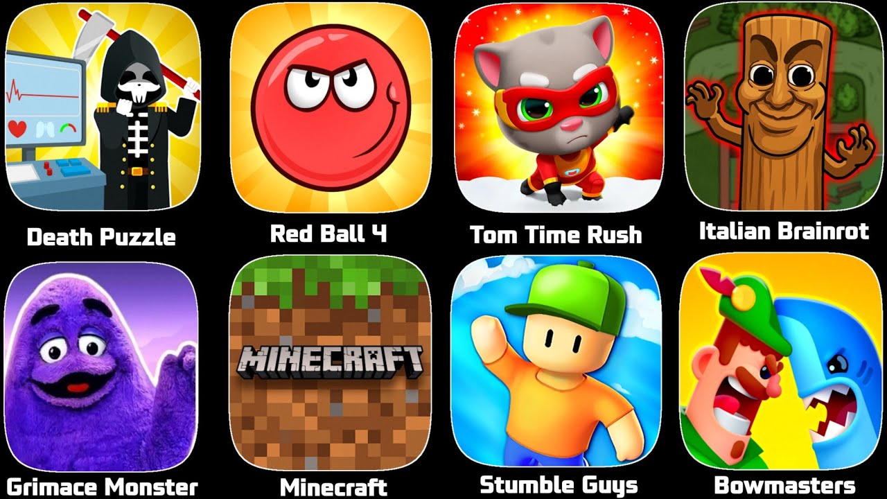 Roblox,Minecraft,Stumble Guys,Death Puzzle,Red Ball 4,Tom Time Rush,Italian Brainrot,Bowmasters
