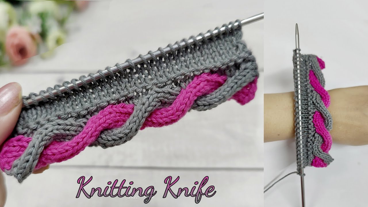 दो रंगो की केबल बॉर्डर बुनाई, 2Colours Cable Edge Knitting Technique, Cable Border For Cap, Cardigan