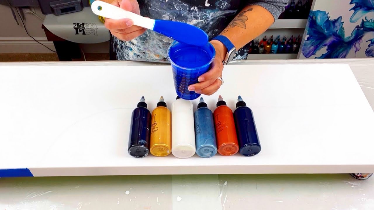 # 459 - RICH, Dark & Mysterious 🤔 Blue Color Split💨 Blow out ~ Acrylic Pouring