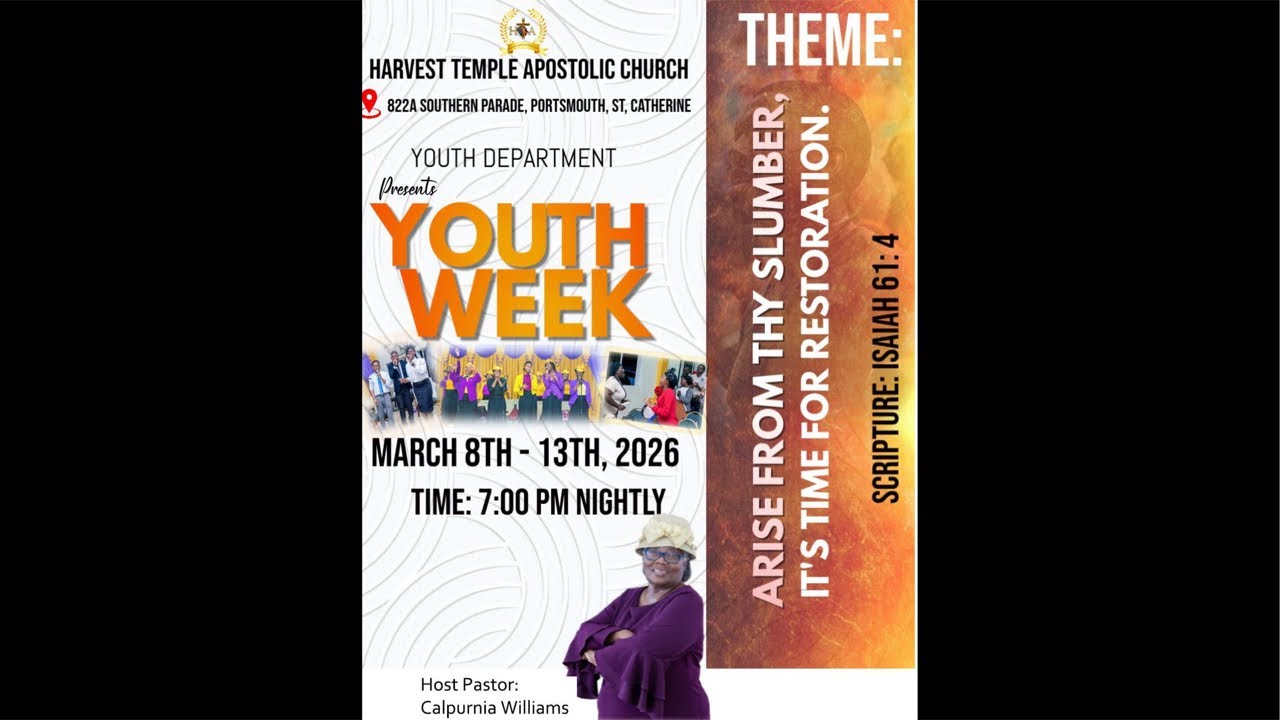 March 9, 2026: Monday Night in Youth Week 2026 at Harvest Temple Apostolic Church - Portsmouth