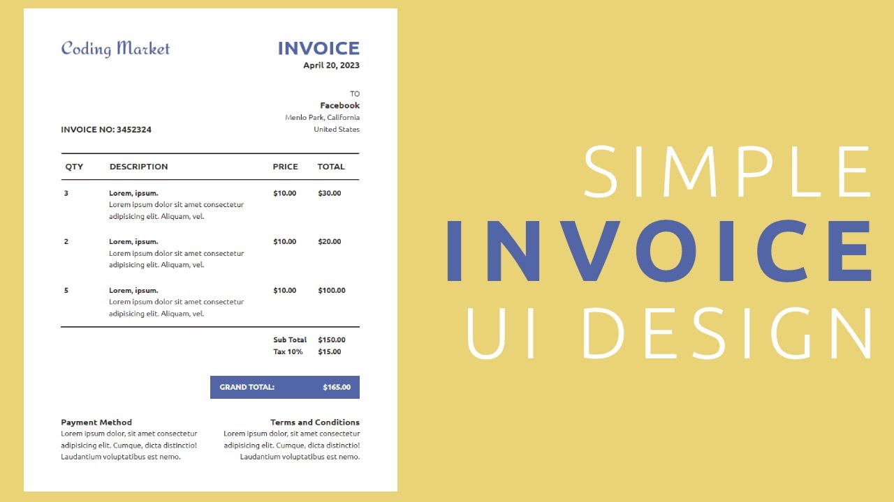 How to create the Simple Invoice Template UI Design In HTML and CSS