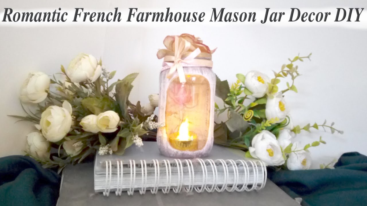 Mod Podge Reverse Decoupage Romantic French Farmhouse Mason Glass Jar Bottle Recycle Decor DIY