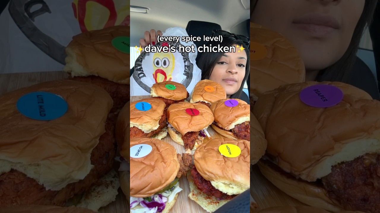 Trying every daves hot chicken spice level 🌶️ #shorts #chicken #spicy #spicyfood #food