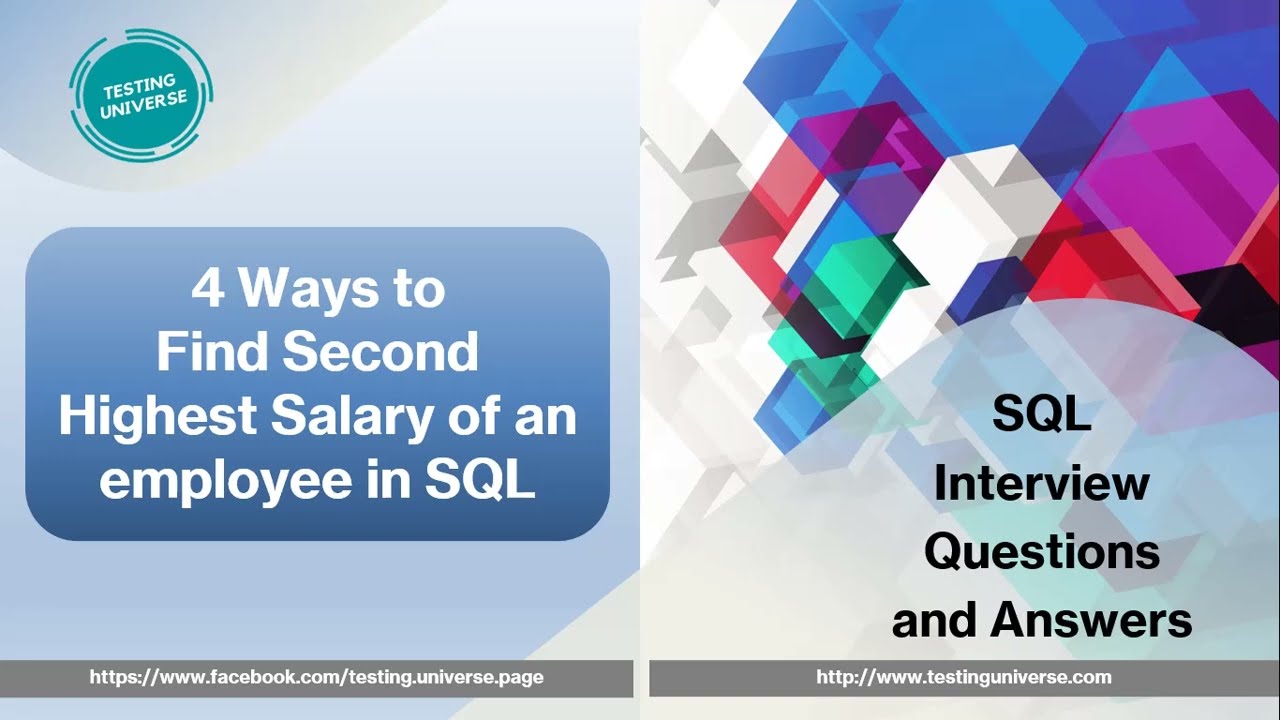 SQL Query to Find Second Highest Salary | SQL interview questions and answers #sql