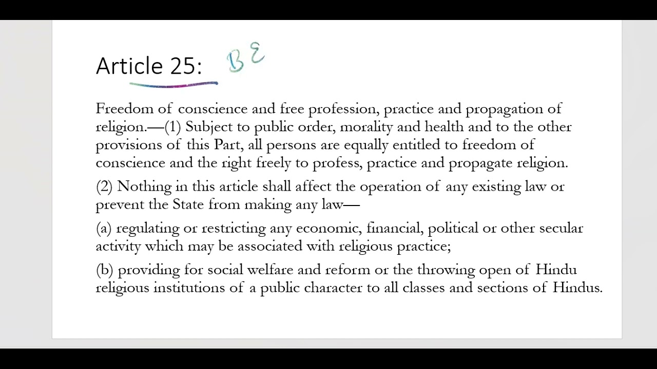 Article 25-28 - Freedom of Religion - Constitution of India