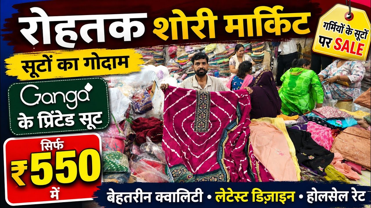सूटो का गोदाम | ₹550 में गंगा के सूट | गर्मियों के सस्ते सूटो पर सेल | रोहतक शोरी मार्किट #suits 