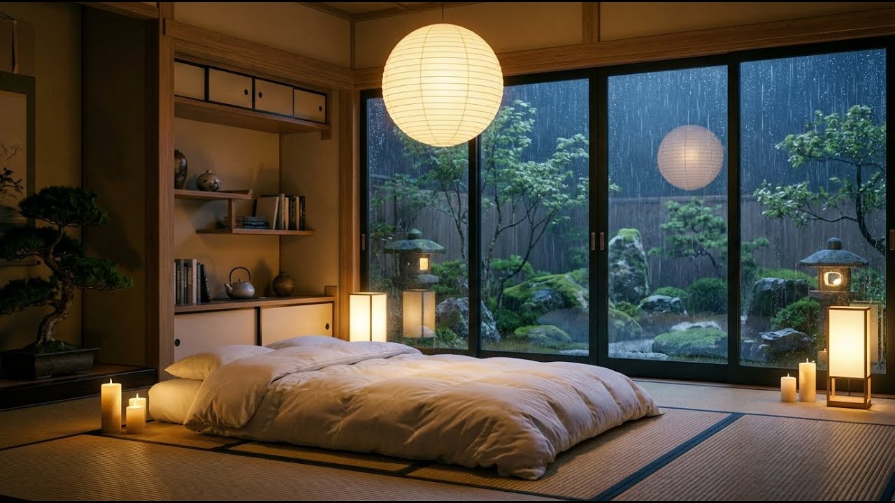 Quiet Night: Rain and Felt Piano in Lantern Lit Zen Sanctuary for Fast Sleep and Soul Peace 🏮🎹✨